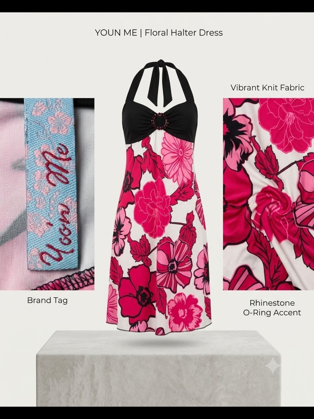 Youn Me Floral Halter Dress in Black and Pink